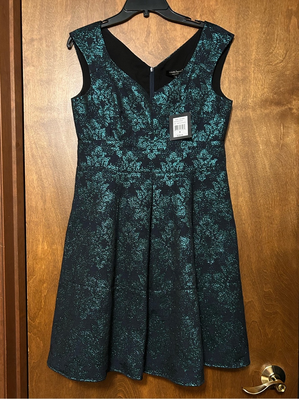 Nanette Lepore Brocade Dress Metallic Blue Teal Sparkle Floral Dress, Size 8 - Picture 4 of 16